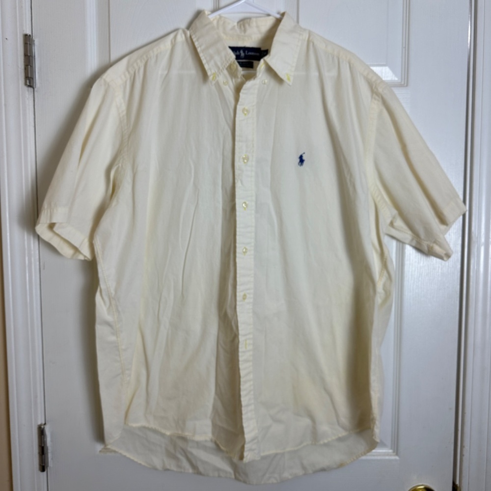 Ralph Lauren Blake Yellow Oxford Button Down Short Sleeve Shirt Men Size XL